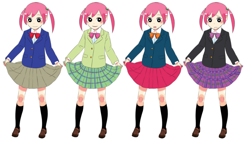 fine_art_parody, parody, pink_hair, rakuraku, school_uniform, serafuku, skirt, striped