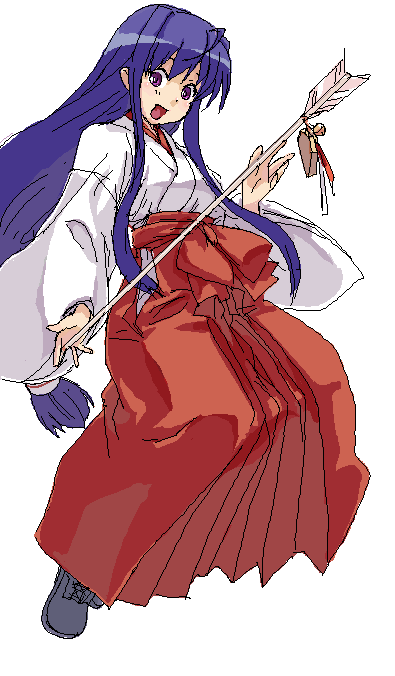 1girl, akabane_kureha, japanese_clothes, miko, night_wizard, oekaki, red_hakama, solo