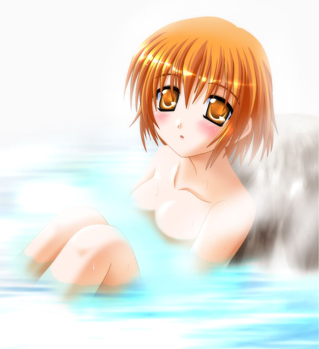 1girl, bath, brown_eyes, brown_hair, ever_17, nude, otoki_raku, parted_lips