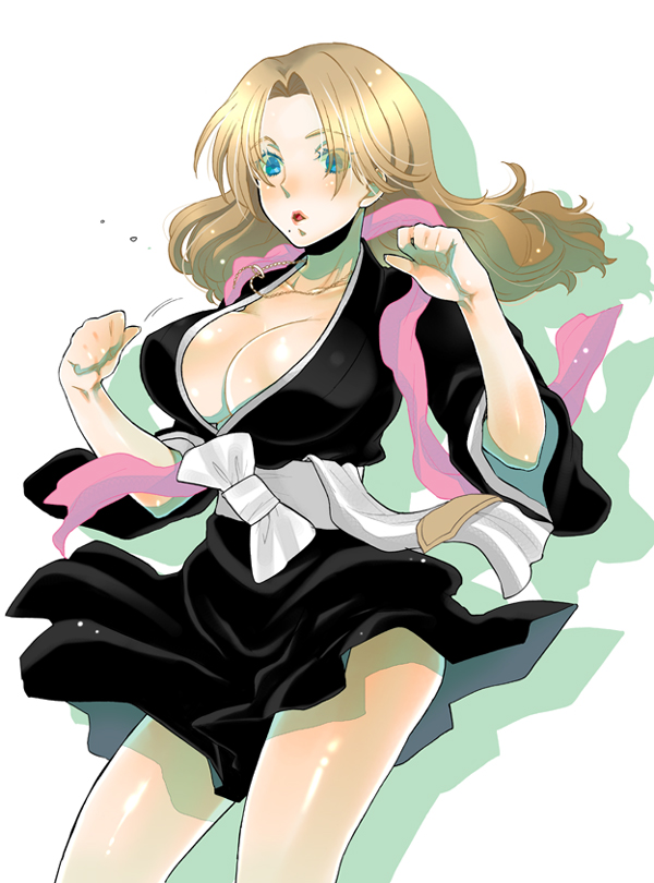 1girl, bleach, blonde_hair, blue_eyes, breasts, cleavage, hati, jewelry
