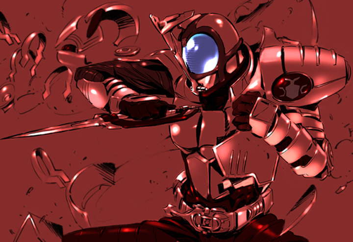 1boy, armor, belt, compound_eyes, dagger, horn, kamen_rider, kamen_rider_kabuto