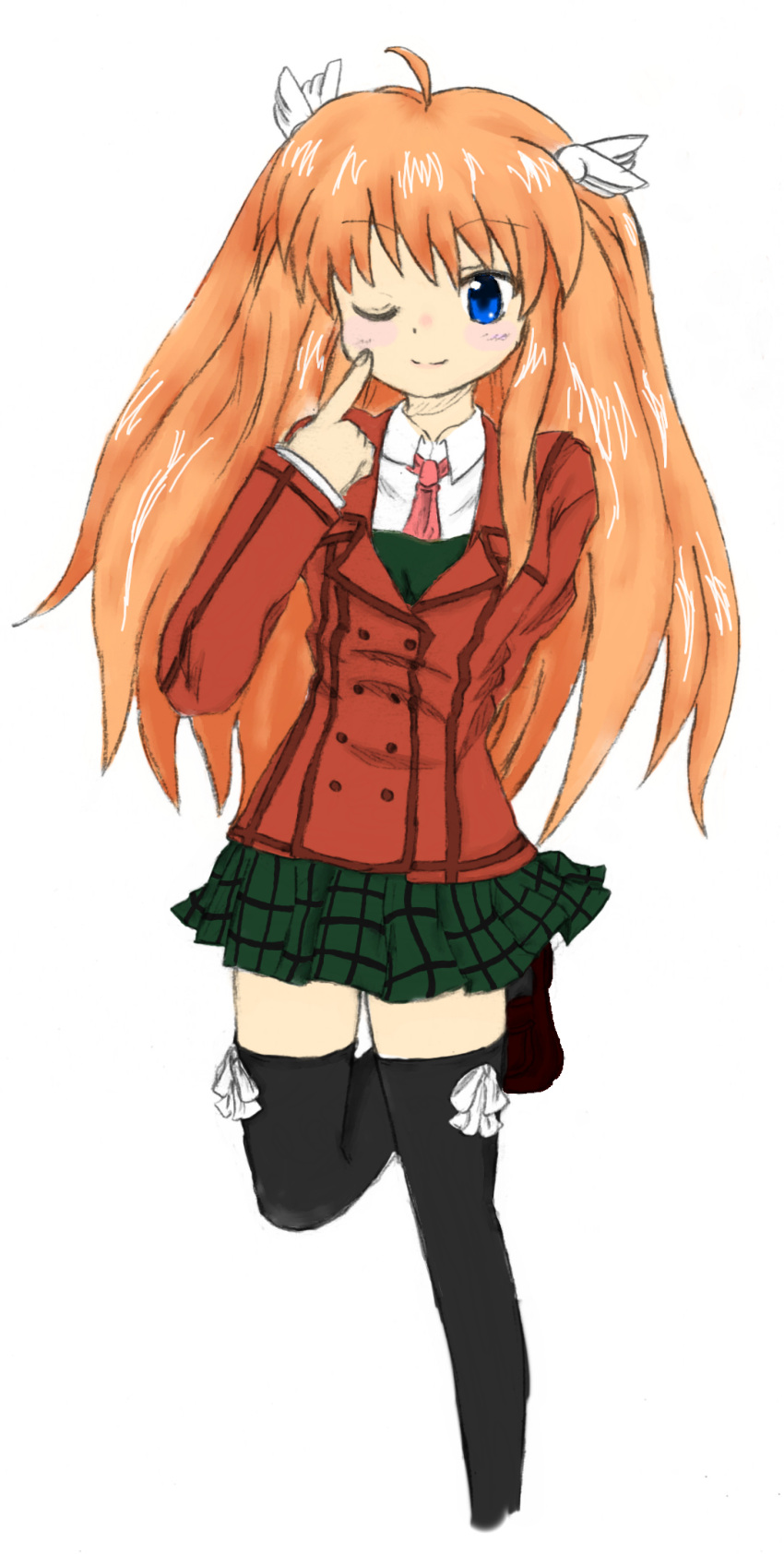 blazer, blue_eyes, highres, necktie, ohtori_chihaya, orange_hair, rewrite, thigh-highs