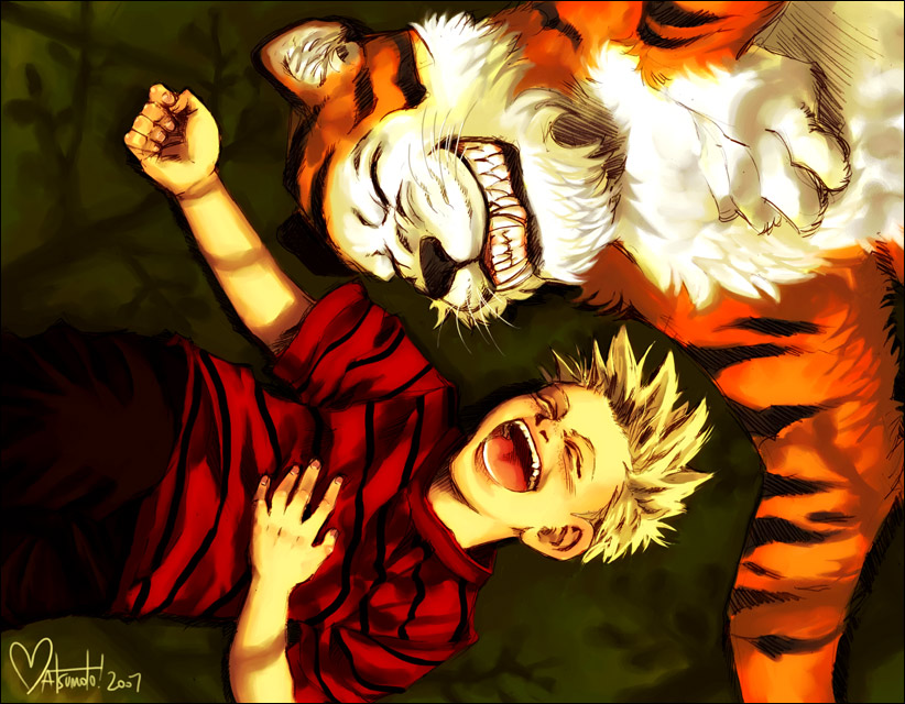 00s, 1boy, 2007, animal_ears, artist_name, blonde_hair, calvin, calvin_&amp;_hobbes