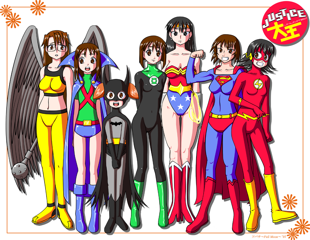 6+girls, america, azumanga_daioh, batman, batman_(cosplay), batman_(series), bob_cut, bodysuit