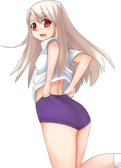 1girl, buruma, cute, fate/kaleid_liner_prisma_illya, fate/stay_night, fate_(series), illyasviel_von_einzbern, midriff, solo, sugar_(artist), sugar_(sugarless)