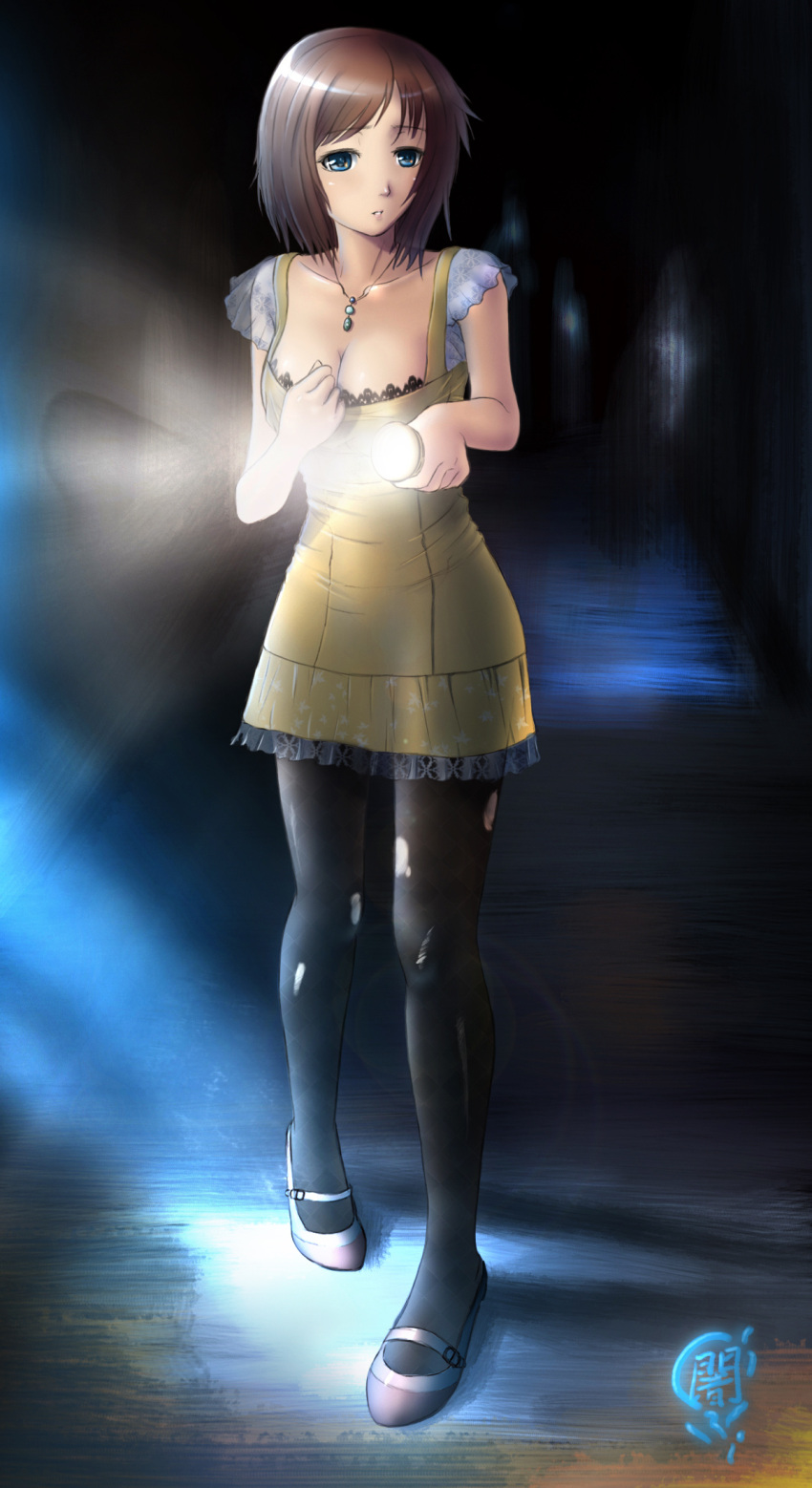 breasts, fatal_frame, fatal_frame_4, flashlight, highres, minazuki_ruka, pantyhose, short_hair