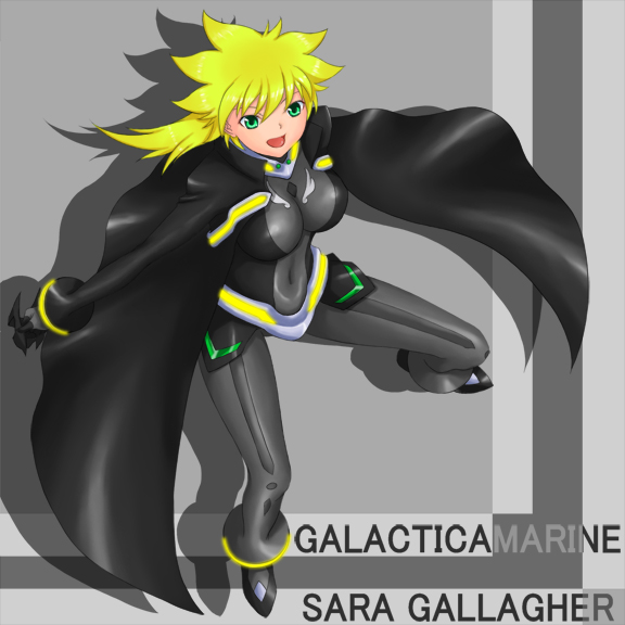 1girl, :d, belt, blonde_hair, bodysuit, breasts, buckle, cape