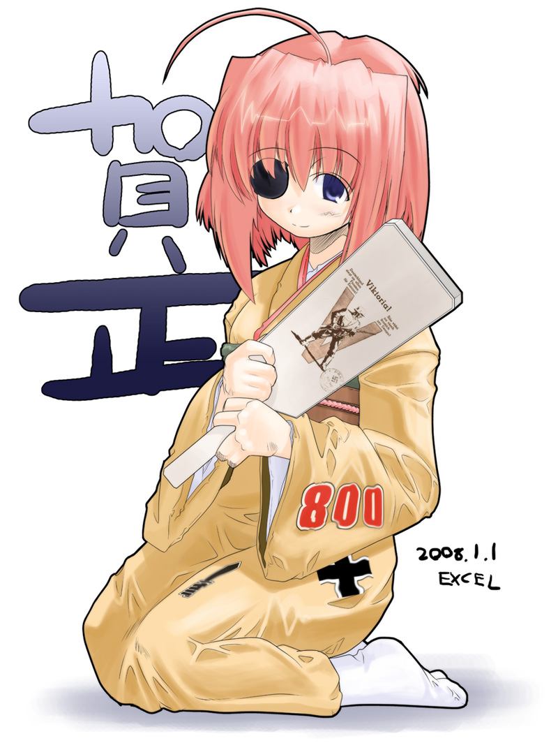 00s, 1girl, 2008, ahoge, bauer, blue_eyes, excel_(gewalt), eyepatch