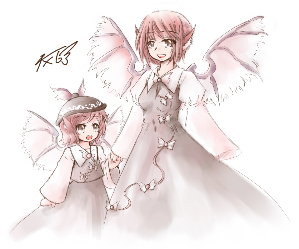 animal_ears, female, hand_holding, hat, milksea, mystia_lorelei, oekaki, older