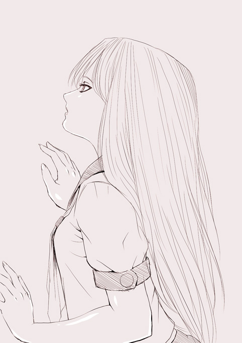 1girl, bucho, monochrome, pink, school_uniform, serafuku, solo