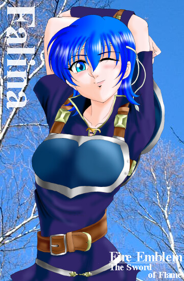 1girl, armor, belt, blue_eyes, blue_hair, blush, character_name, copyright_name