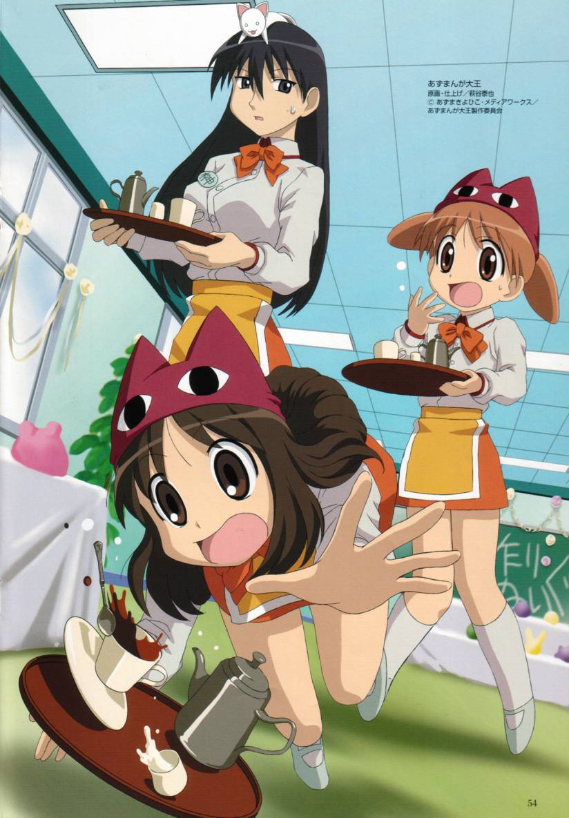 3girls, accident, azumanga_daioh, black_hair, brown_eyes, brown_hair, child, hagiya_yasunari