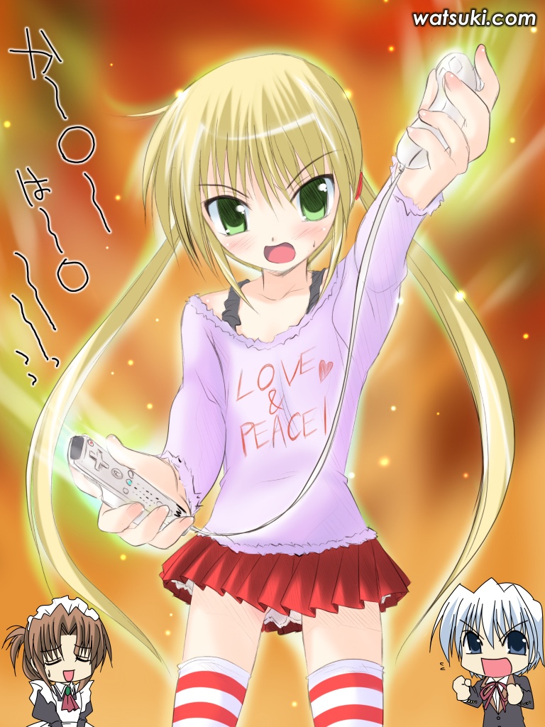 1boy, 2girls, ayasaki_hayate, game_console, green_eyes, hayate_no_gotoku!, maria_(hayate_no_gotoku!), multiple_girls