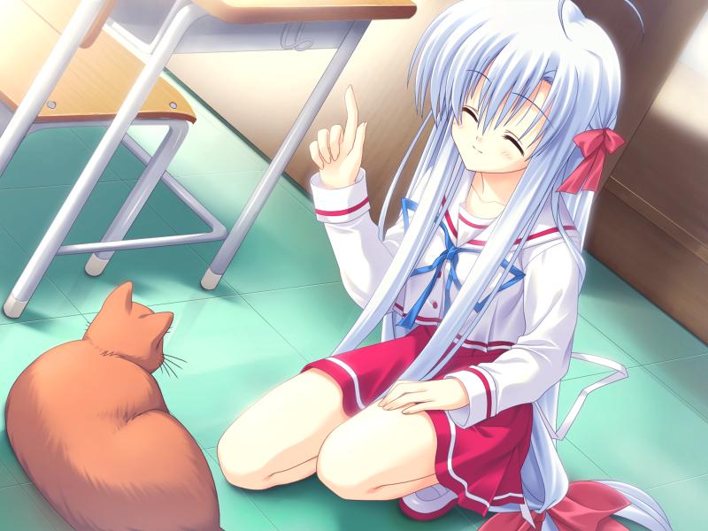 1girl, blush, cat, closed_eyes, game_cg, gift_(game), gift_eternal_rainbow, kamishiro_yukari_(gift)
