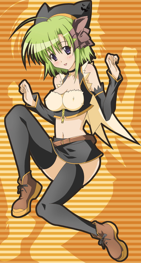 1girl, :p, bare_shoulders, blue_hair, bow, choker, detached_sleeves, green_hair