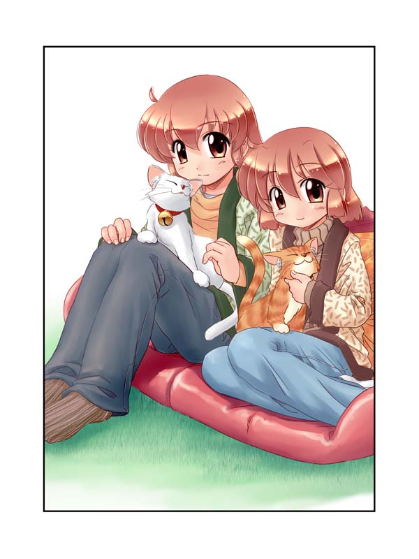 2girls, cat, multiple_girls, original, siblings, sisters, zan