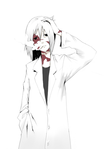 1boy, bad_id, bags_under_eyes, black_eyes, blood, burns, cigarette, expressionless