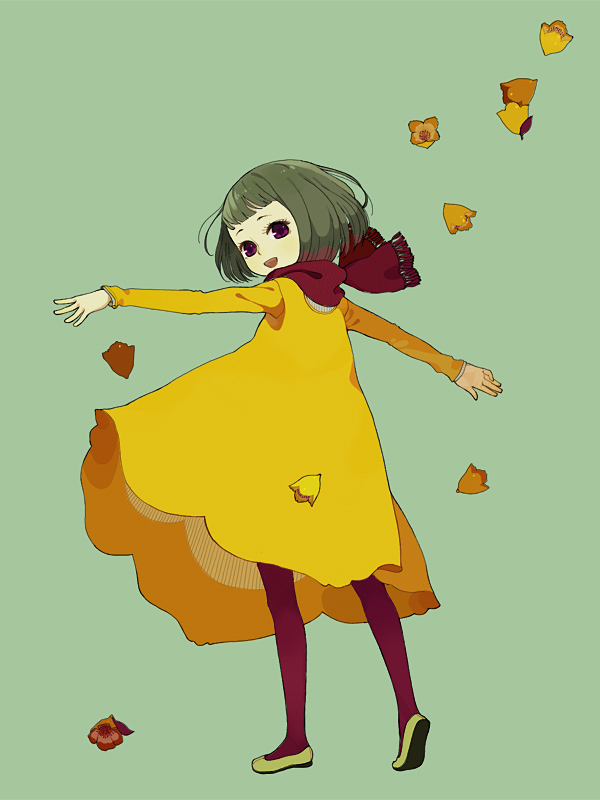 dress, flower, ichikawa, leaf, original, pantyhose, scarf
