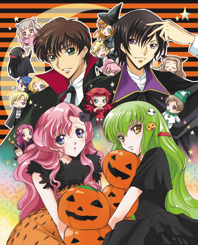 bat_wings, blonde_hair, blue_hair, brown_hair, c.c., cape, cc, chibi, clown, code_geass, cornelia_li_britannia, dress, euphemia_li_britannia, everyone, fairy, fang, gilbert_guilford, gino_weinberg, green_eyes, green_hair, halloween, hat, jack-o'-lantern, jack-o-lantern, kallen_stadtfeld, kurimomo, kururugi_suzaku, lelouch_lamperouge, li_xingke, long_hair, milly_ashford, nunnally_lamperouge, pink_hair, pumpkin, pumpkins, purple_eyes, purple_hair, red_hair, redhead, rivalz_cardemonde, rollo_lamperouge, rolo_lamperouge, schneizel_el_britannia, shirley_fenette, short_hair, tianzi, vampire, violet_eyes, wand, white_hair, wings, witch_hat, yellow_eyes