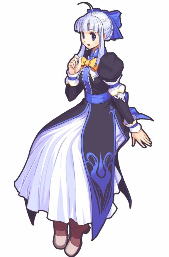 1girl, :d, ahoge, annastra_servatika, atelier_(series), atelier_iris, atelier_iris_grand_phantasm, bangs, black_dress, blue_bow, blunt_bangs, bow, bracelet, dress, female, gust, hair_bow, jewelry, juliet_sleeves, long_sleeves, looking_at_viewer, open_mouth, ouse_kohime, puffy_long_sleeves, puffy_sleeves, sidelocks, simple_background, smile, solo, white_background