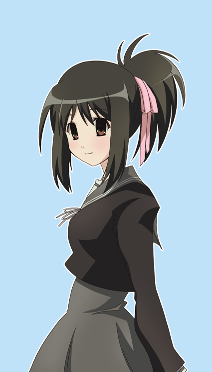 1girl, black_hair, bow, brown_eyes, hoshino_asami, myself_yourself, paopa_ship, pink_bow