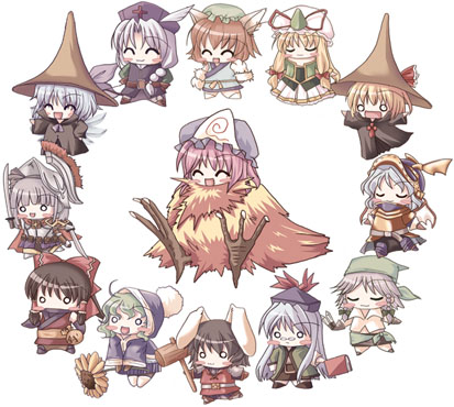 6+girls, annotated, black_mage, blonde_hair, chen, chibi, chocobo, cirno