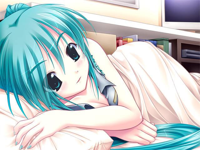 1girl, amino, amino_kohaku, bed, hatsune_miku, long_hair, solo, very_long_hair