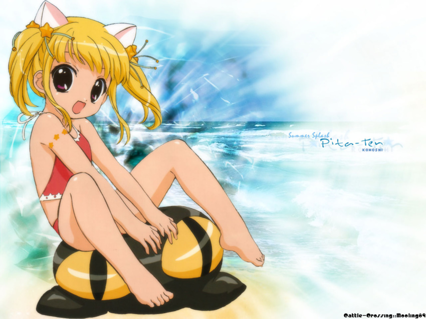 1girl, animal_ears, bikini, blonde_hair, feet, pita_ten, sakai_kyuuta, solo