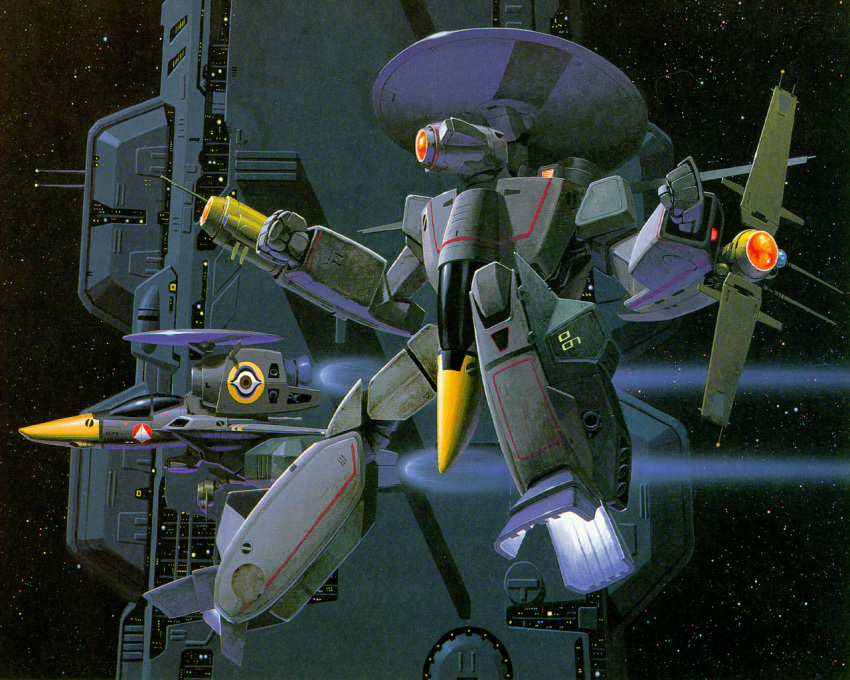 80s, antennae, choujikuu_yousai_macross, macross, macross:_do_you_remember_love?, mecha, official_art, oldschool, space, star, valkyrie, ve-1, vf-1, wallpaper