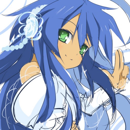 blue, blue_hair, flower, green_eyes, izumi_konata, lucky_star, nana_g, sketch