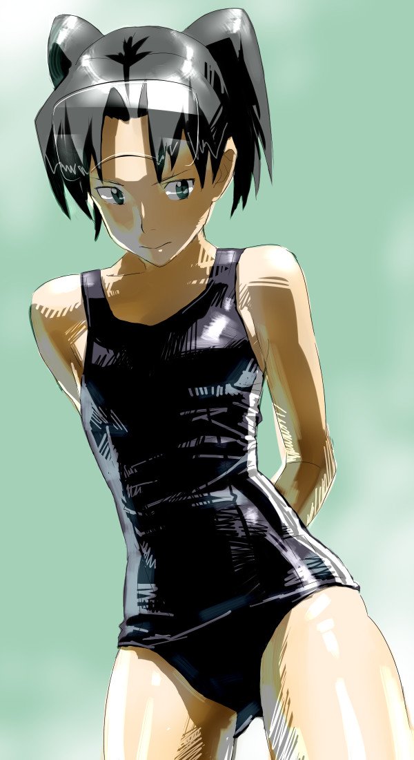 baariya, barrier, black_hair, dennou_coil, glasses, one-piece, one-piece_swimsuit, swimsuit