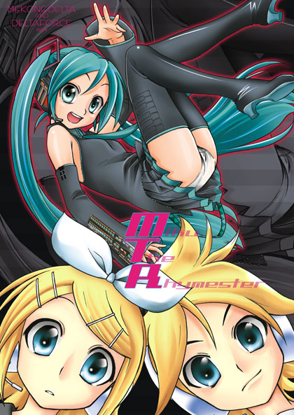 1boy, 2girls, aqua_hair, brother_and_sister, hatsune_miku, hogeyama, kagamine_len, kagamine_rin
