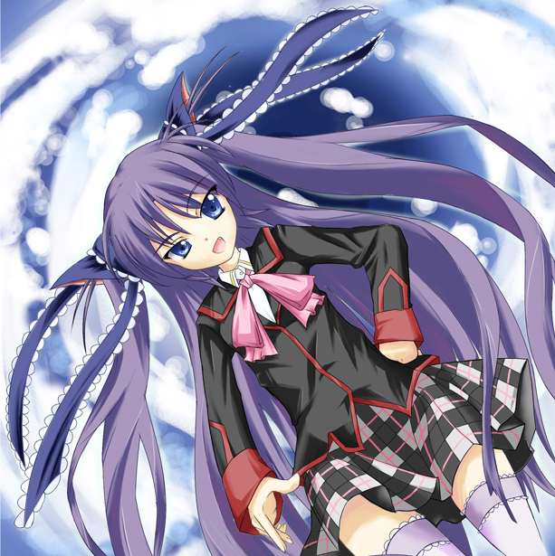 1girl, bow, little_busters!!, long_hair, masaki_eiji, pink_bow, sasasegawa_sasami, school_uniform
