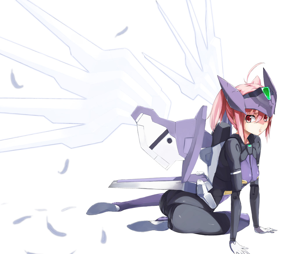 1girl, ahoge, busou_shinki, doll_joints, eukrante, mecha_musume, pink_hair, red_eyes