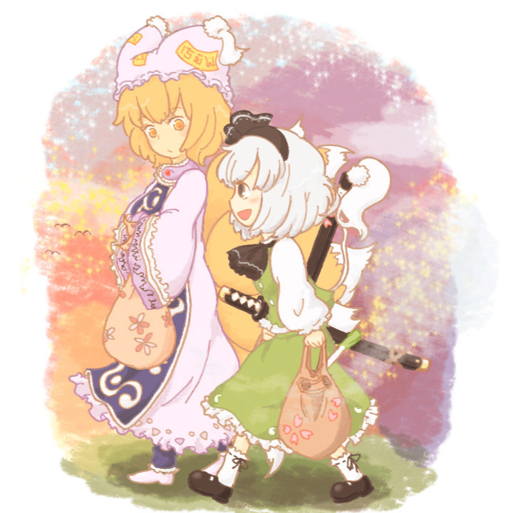 groceries, konpaku_youmu, multiple_girls, suiyou_taruta, suiyoubi, touhou, walking, yakumo_ran