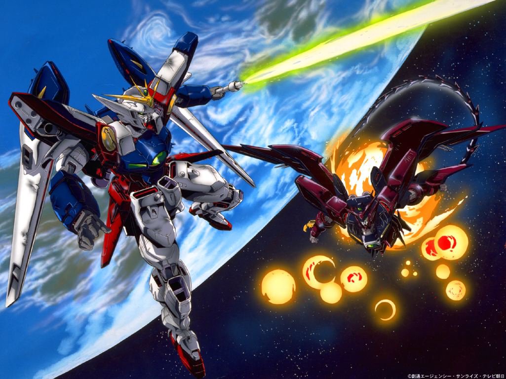 90s, battle, earth, energy_sword, epyon, gundam, gundam_epyon, gundam_wing
