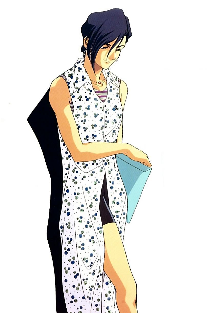 90s, asymetrical_bob_cut, dress, earrings, gundam, gundam_wing, highres, jewelry