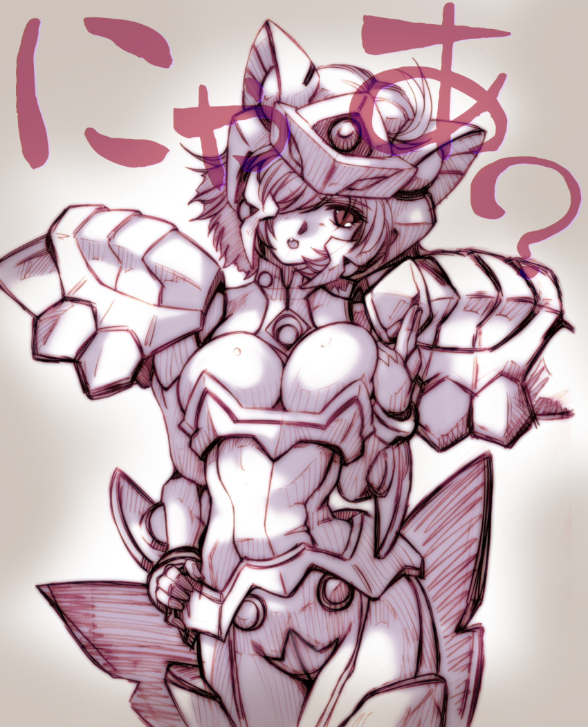 banpresto, breasts, emi, emmy, fang, hair_over_one_eye, hand_on_hip, highres