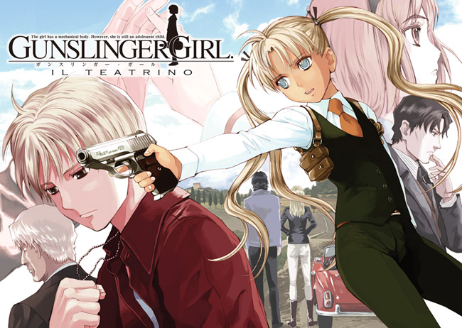 00s, 3girls, 4boys, aida_yuu, armpit_holster, black_hair, blonde_hair, blue_eyes