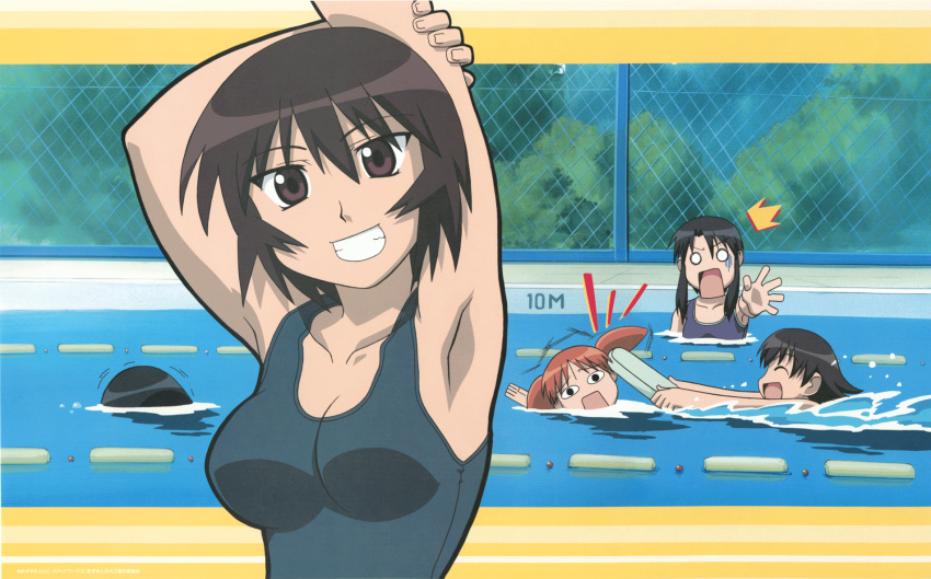 <o>_<o>, /\/\/\, 5girls, :d, armpits, arms_up, azumanga_daioh, black_hair