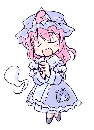 1girl, chibi, female, hat, lim-r, lowres, saigyouji_yuyuko, solo