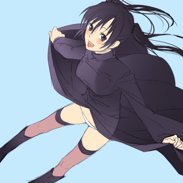 1girl, black_hair, d.gray-man, dress, dress_lift, lenalee_lee, long_hair, mosha