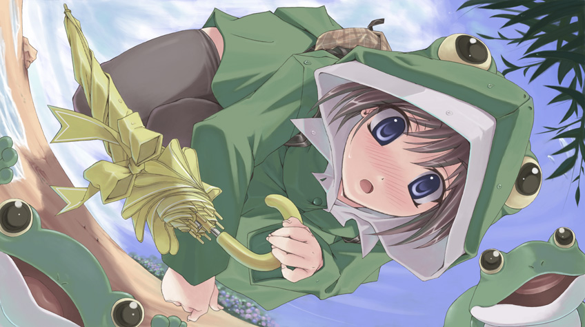 blue_eyes, frog, jacket, nakaizumi_tatsuya, original, raincoat, short_hair, thigh-highs