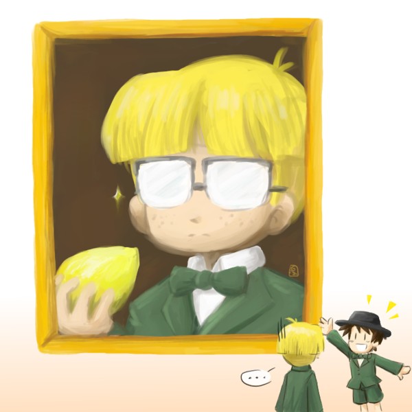 2boys, child, food, fruit, hat, holding, holding_fruit, jeff_andonuts