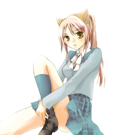 animal_ears, holding, legs_bent, original, oujima_tamaki, school_uniform, serafuku, skirt