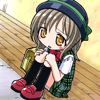 00s, aishiteruze_baby, backpack, bag, hat, leg_hug, lowres, oekaki