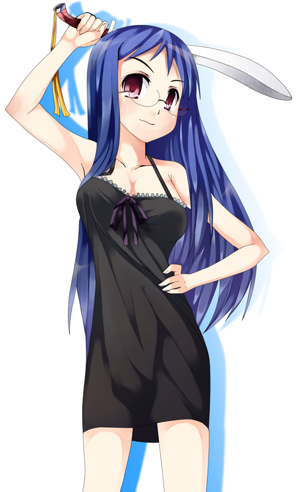 1girl, armpits, glasses, lingerie, machete, misaki_takahiro, nightgown, solo, sword, takahara_iyo, underwear, weapon, yoshinaga-san'chi_no_gargoyle, yoshinaga_san_chi_no_gargoyle