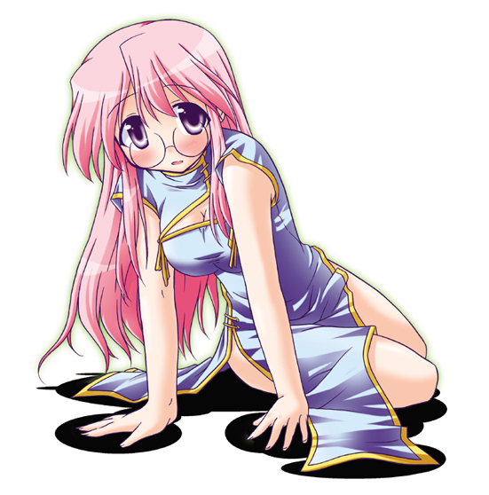 1girl, akari_ryuryuwa, breasts, china_dress, chinese_clothes, cleavage, cleavage_cutout, dress, glasses, large_breasts, lucky_star, solo, takara_miyuki