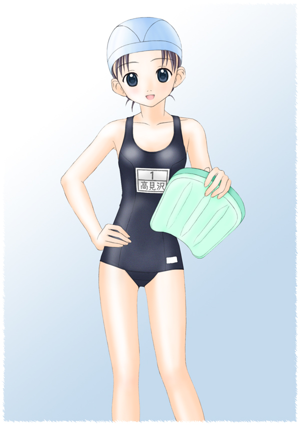 one-piece_swimsuit, school_swimsuit, smile, swim_cap, swimcap, swimsuit, takafumi