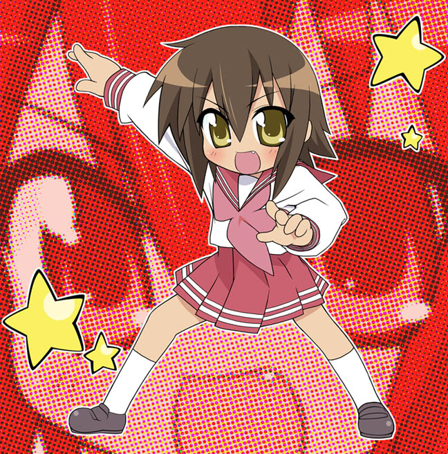 chirorian, fang, kusakabe_misao, lucky_star, pose, school_uniform, serafuku, star